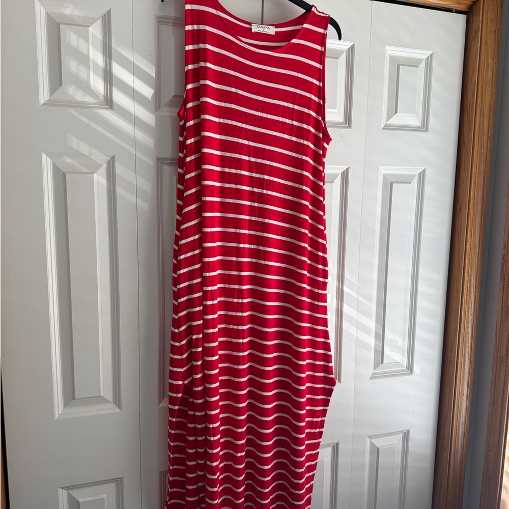 Red and White Striped Sleeveless Dress